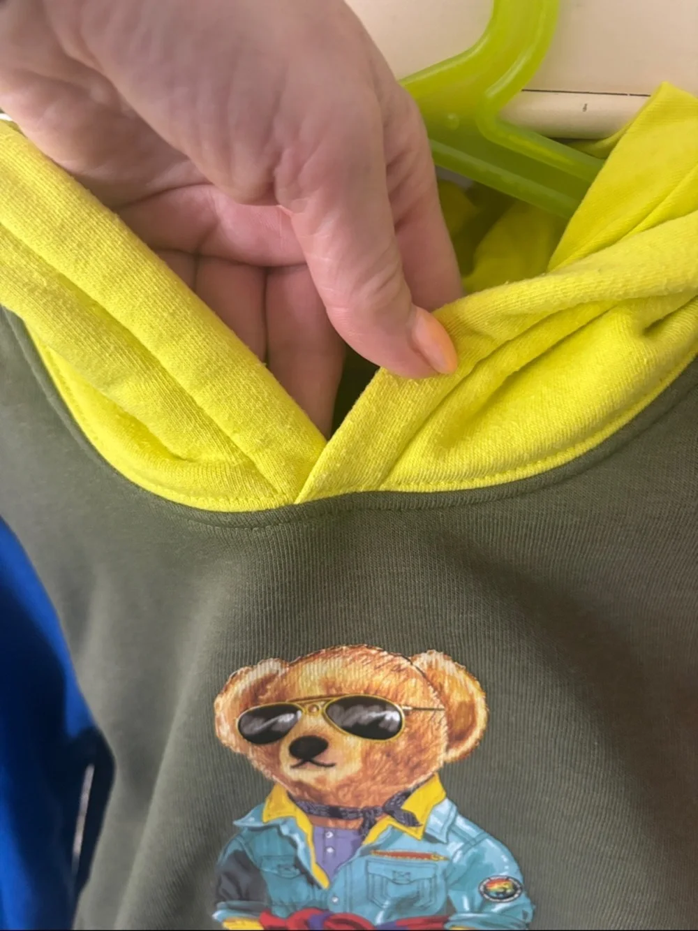 Polo Ralph Lauren Colorblock Polo Bear Hoodie - Olive, Blue & Orange - Picture 6 of 7